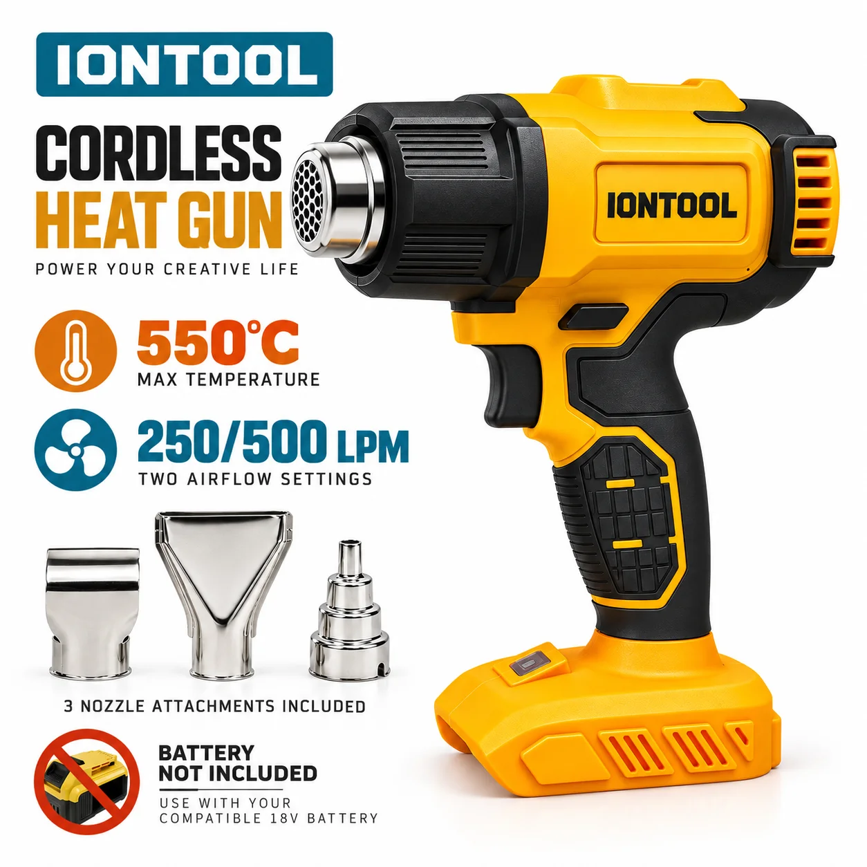 Cordless Heat Gun For Shrink Tubing - IONTOOL Fırçasız, Kablosuz Isı Tabancası, 250