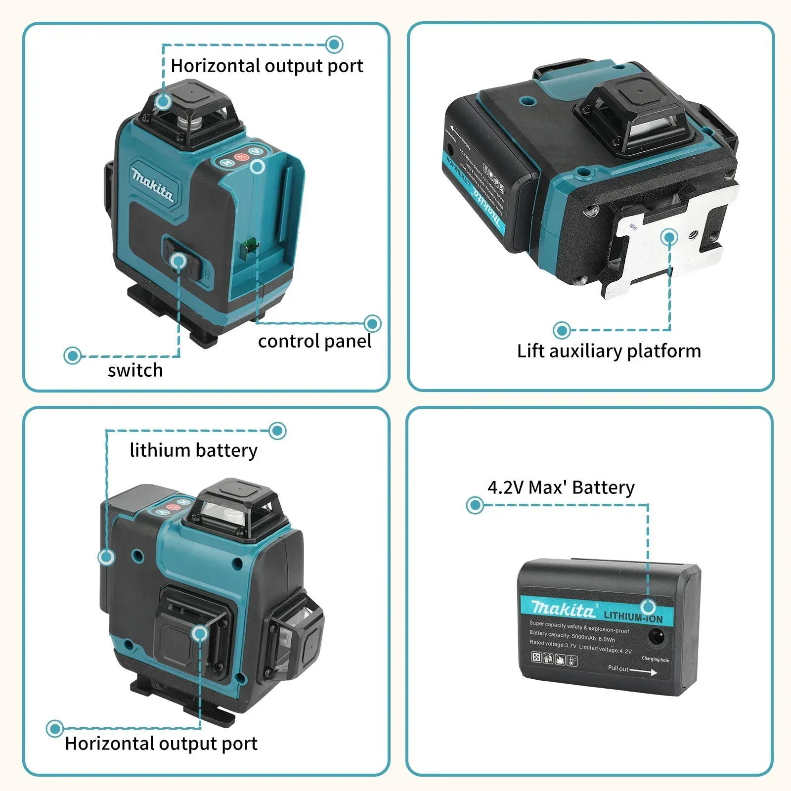 5.0Ah Maks. Makita 40V Pil, Ma - Laser Level 16 Lines 4D Green incelemesi ve fiyatı